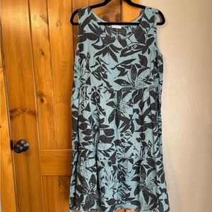 Italian Linen Floral Print Sleeveless Dress